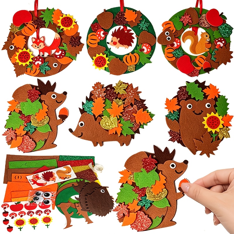 TEMU 6pcs Set Woodland Animal Felt Hanging Ornaments, Fox, Hedgehog, Squirrel Maple Leaf Wreath Pendants, Thanksgiving Fall Indoor Window Door