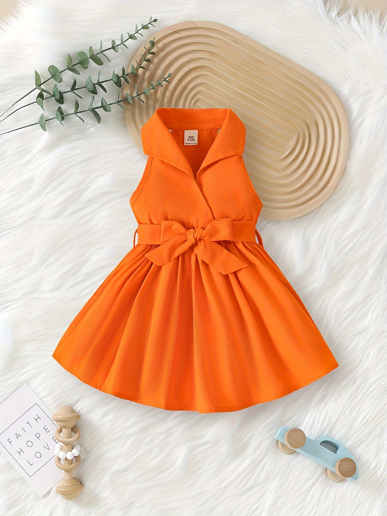 Baby's Retro Style Solid Color Halter Neck Belted Dress Infant & Toddler Girl's Dress For Daily Wear holiday party As Gift