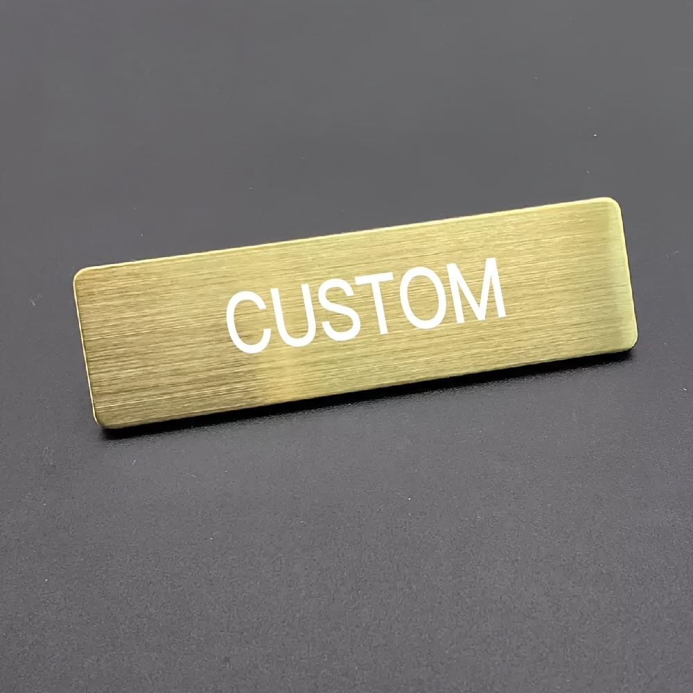 TEMU Golden Nameplate With Pin Fixation, Custom Text Logo Engraving - Non-fading Metal Id Tag For Nurses/dentists, Shopping Guides And Cashiers,