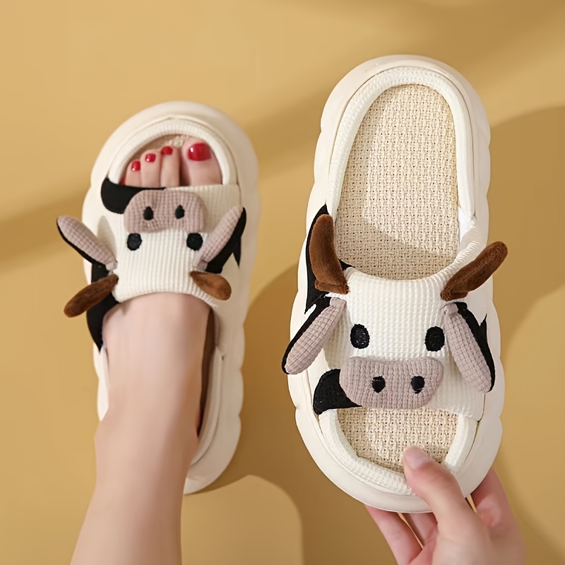 

Kawaii Cartoon Novelty Home Slippers, Soft Sole Lightweight Linen Sole Mute Shoes, Non-slip Indoor Cozy Shoes