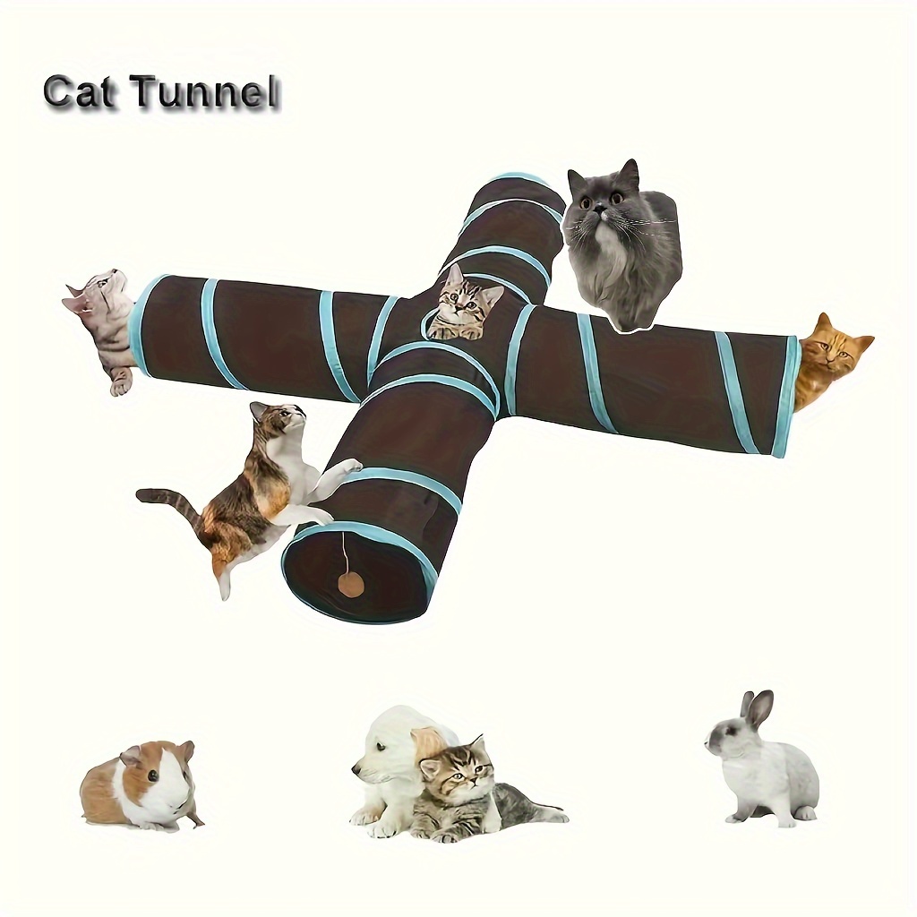 

Interactive Cat Tunnel Toy With Plush Ball - Polyester Design For Cats, Kittens, Puppies & Small Pets