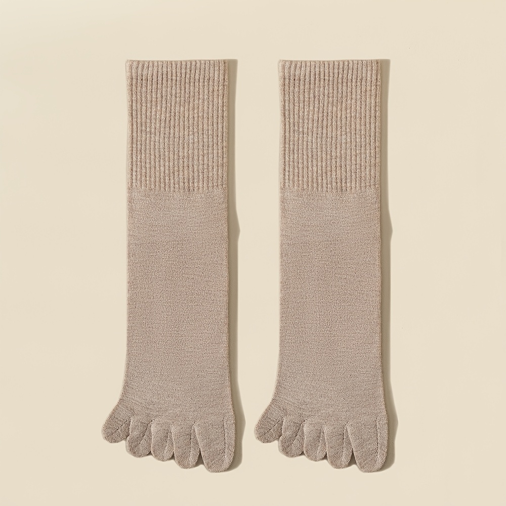TEMU 1 Paar Herren-Wollsocken mit Fünfzehen-Design, Größen 38-45, Uni-Farben, Verdickt für Herbst- Atmungsaktivität, Wadenlänge, Modische Split-Toe