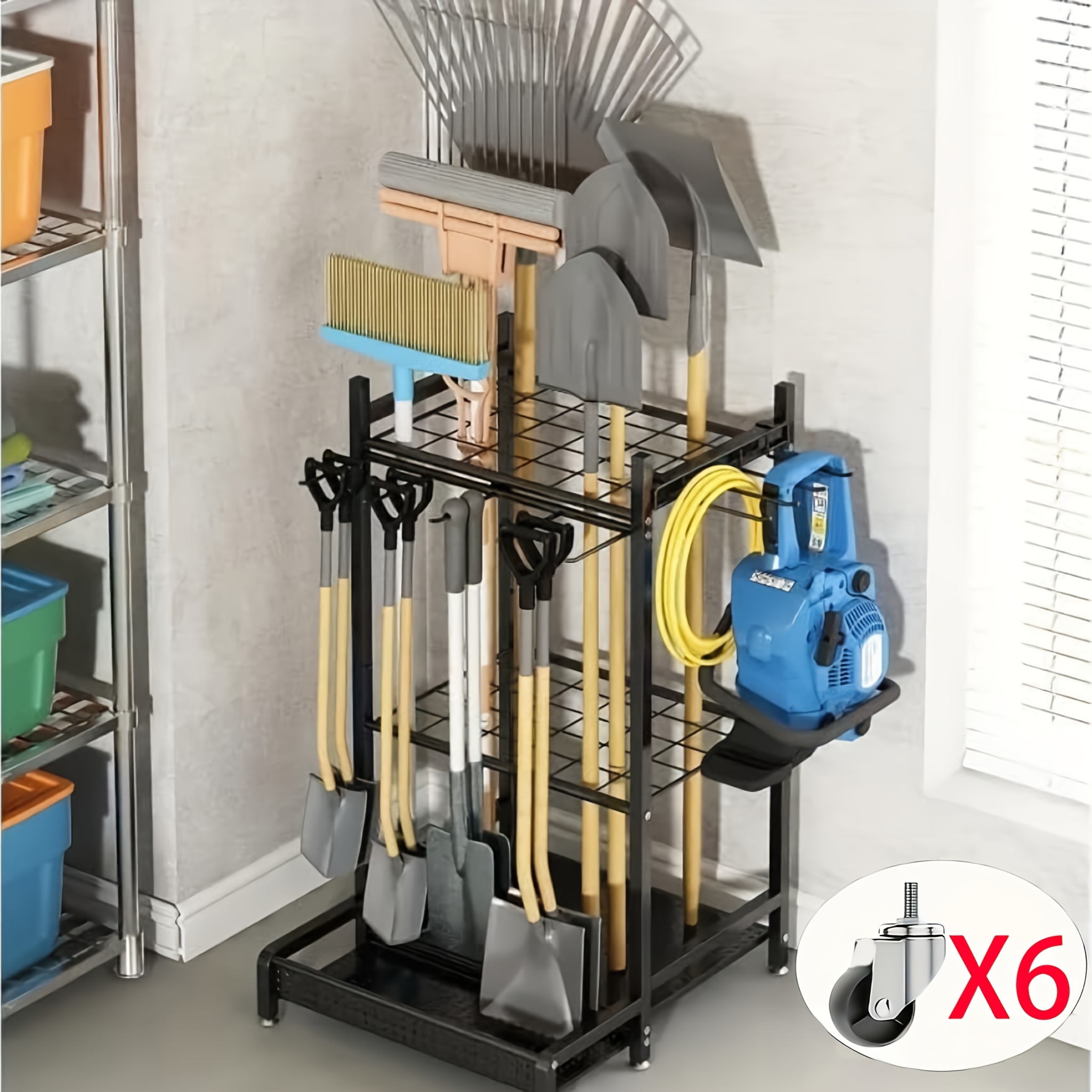 TEMU Heavy-duty Metal With Hooks - Perfect For Long Handles, Brooms, Shovels & Rakes - Sturdy Storage Rack-gifts For Men, , Husbands, Storage And
