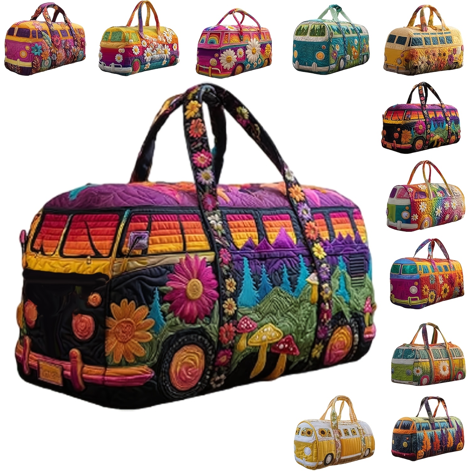 E-shop Hippie Van Steppte Duffle-Tasche, Boho Reise-Wochenendtasche mit verstellbarem Gurt, Stil für den täglichen Reisegebrauch (# 06, Groß