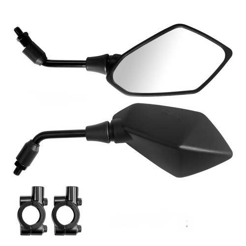 item picture 2pcs universal 10mm motorcycle rearview mirrors with handlebar mount clamps black side mirrors for scooter