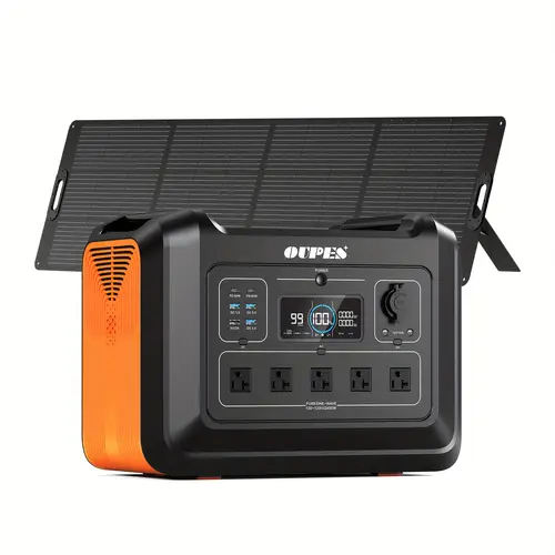 2400w portable power station with 240w solar panel 2232wh lithium polymer battery 5 ac ports 14 outputs lcd display fast charging for camping cpap outdoor emergency backup