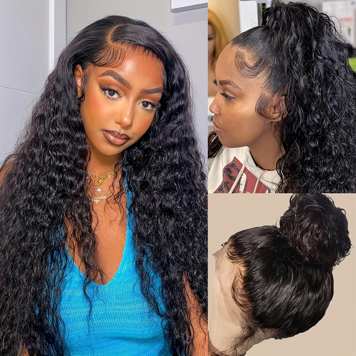360 deep wave lace front wig 100 human hair Temu