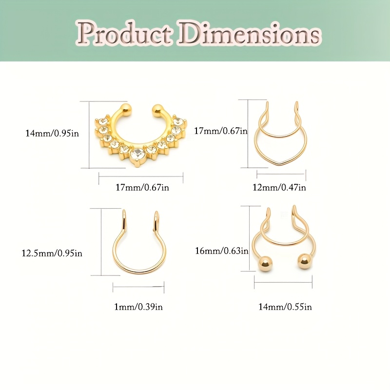 Set of Non-Piercing Nose Rings, Clip-On Jewelry