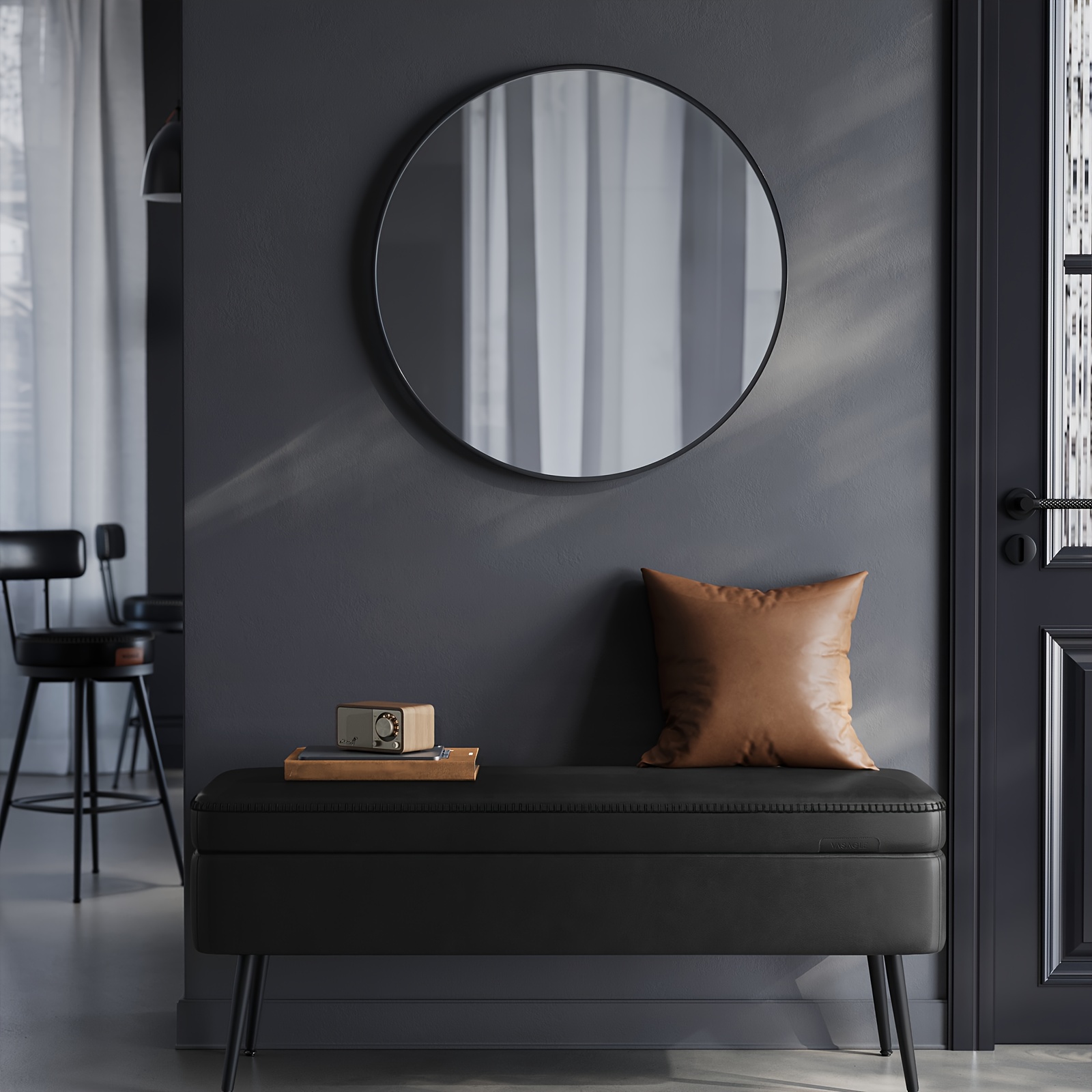 TEMU Collection - Banc Ottoman de Rangement, Banc d'Entrée Chambre à Coucher, 15 Gallons, Similicuir Synthétique avec Coutures, Style Moderne du du