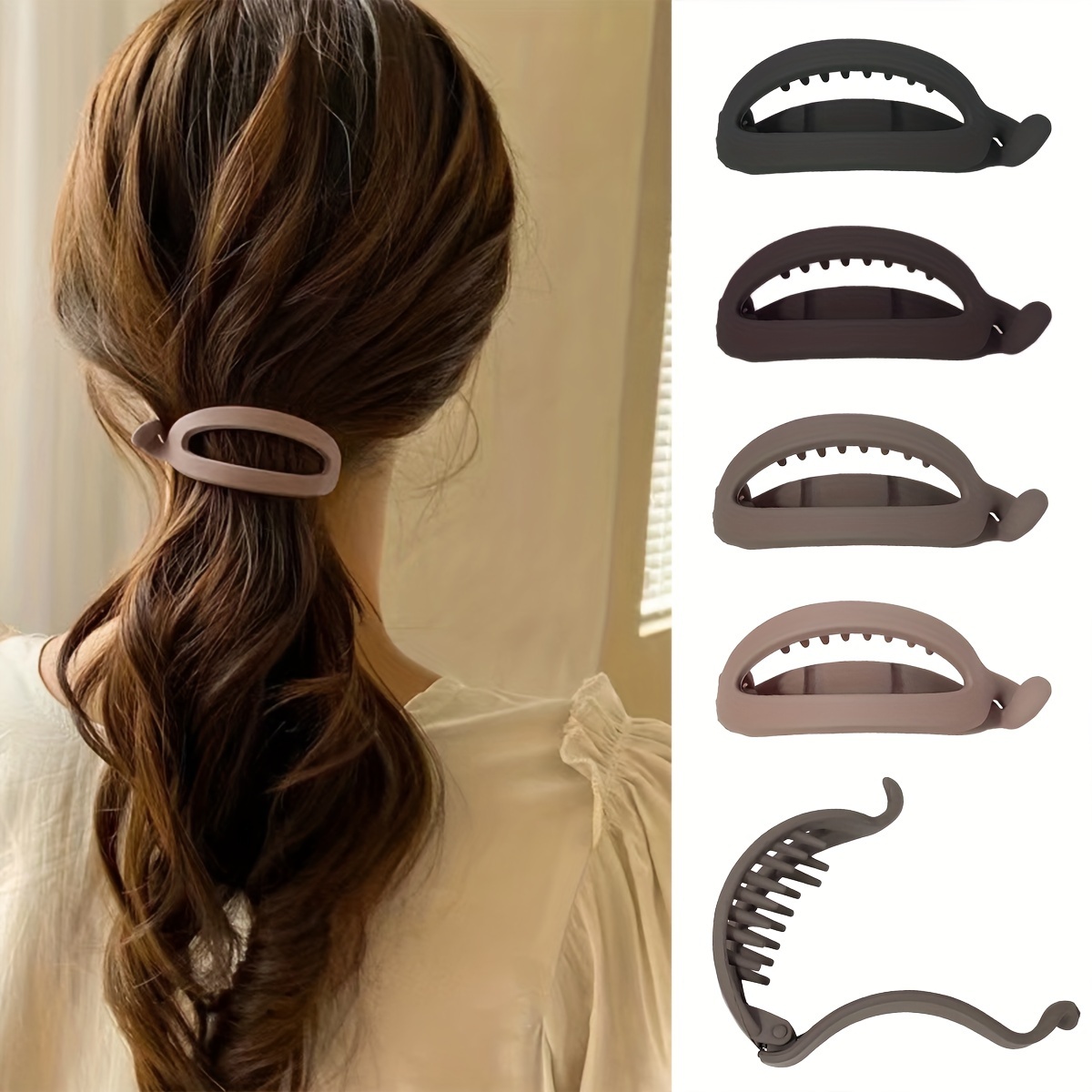 

4pcs Autumn And Winter Simple Solid Color Matte Banana Hair Clip With Personality, Suitable For Daily And Casual