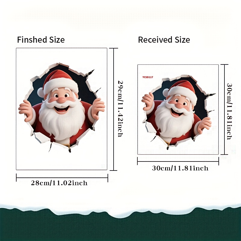 TEMU Flat 3D pour les fêtes de Noël, 11.81X11.81 pouces, Autocollant de couvercle de toilette Père Noël – Auto-adhésif, parfait pour la décoration de