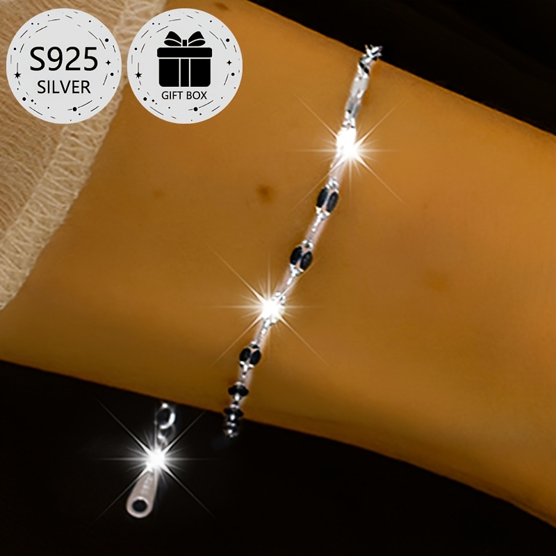 

Elegant 925 Sterling Silver Bracelet For Women, Minimalist Sparkling Design, Lightweight 0.8g, Gift Box Included - , Christmas Parties, And Banquets