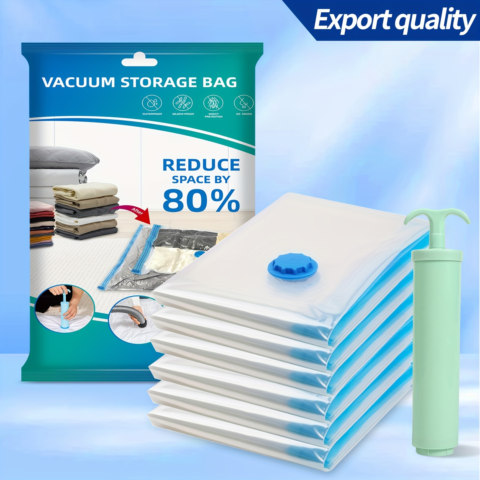 

6pcs Vacuum Compression Storage Bags, Dustproof Sealed Moving Bags For Clothes, Blankets, Shirts, Household Space Saving Organizer For Dorm, Closet, Wardrobe, Bedroom, Bathroom