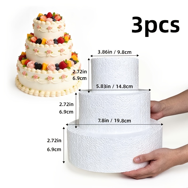 TEMU 3pcs Styrofoam Cake Base Set: Features Strong To Prevent Frosting From Slipping Off. White, Cylindrical Foam Props Are Lightweight And Safe For
