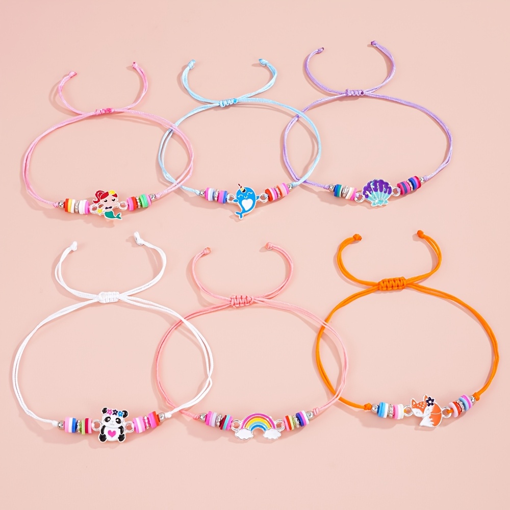 6pcs Adjustable Drawstring Bracelet Set for Girls