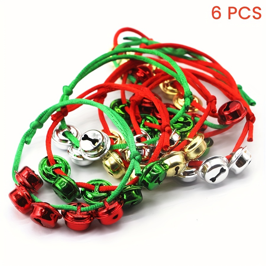 TEMU Lot de 6/12/24 bracelets décoratifs à clochettes de Noël, clochettes dorées, argentées, rouges et vertes avec cordons réglables rouges et verts,