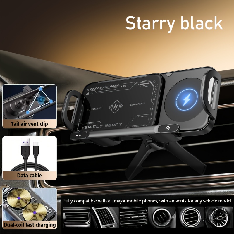 TEMU Wireless Charging Phone Holder, 2-in-1 Auto-rotating Car Wireless Charger For Smartphones/tablets / Fast-charging Phone Stand With Rotation, Air