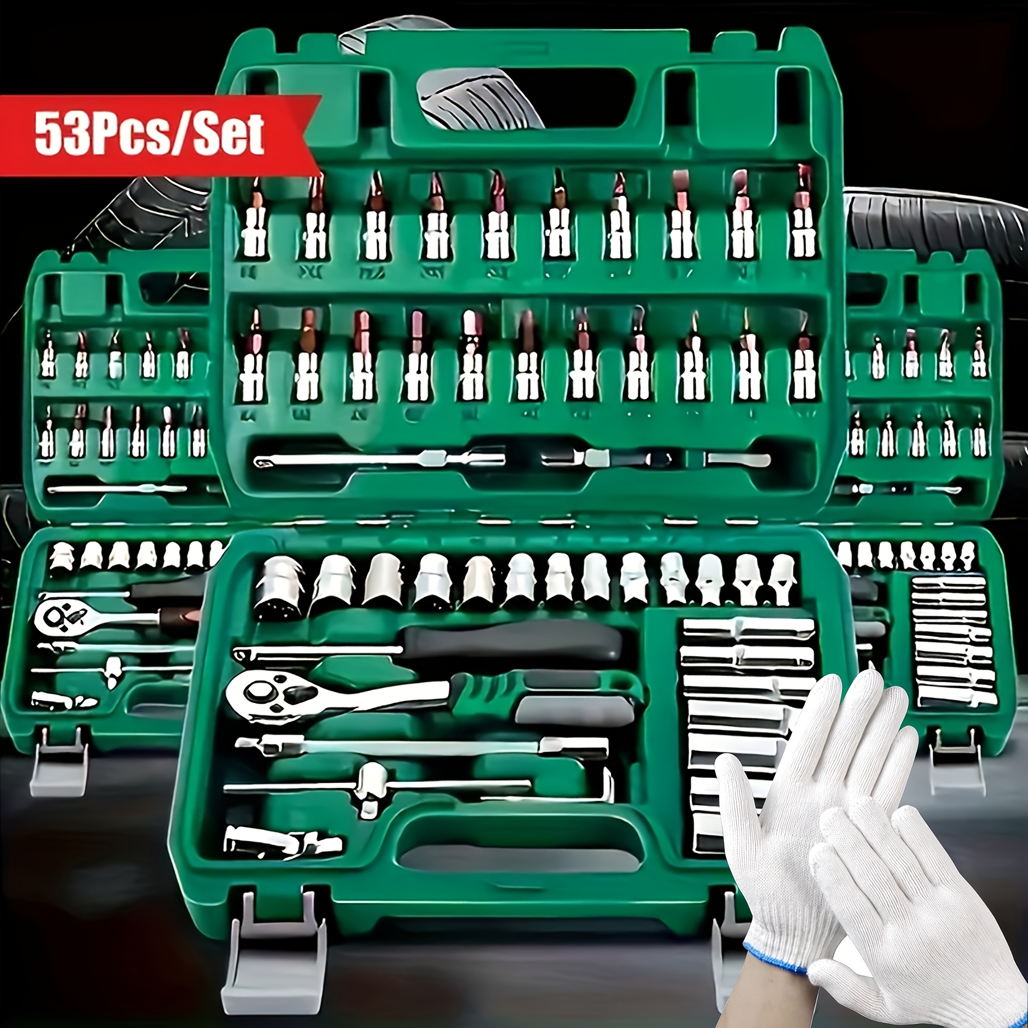 E-shop Hochwertiges Profi-Werkzeugset mit 53 Teilen, 1/2" * 1/4" 3/8" Antriebstiefe Standard-Stecknüsse, Ratsche-Set, Drehmomentschlüssel, Werkzeugkits