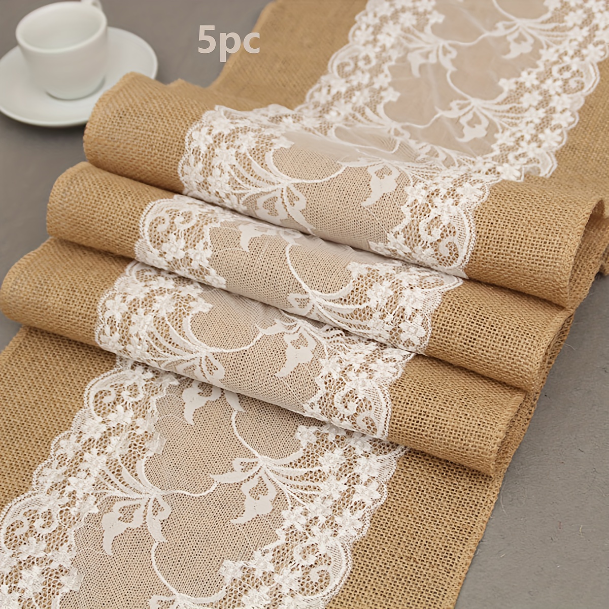 3pcs/5pcs/10pcs Natural Jute With Lace Centerpiece Table Runner For American-style Weddings, Holiday Parties, And Table Decor, Suitable For Occasions