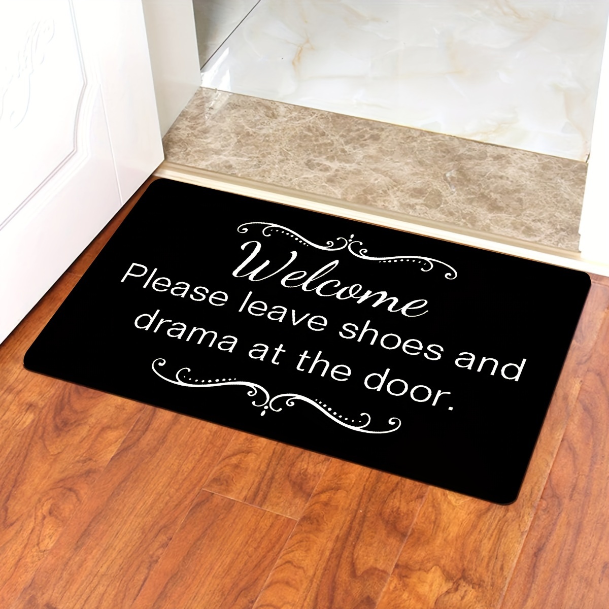 

1pc Humorous "please Leave Shoes And " - Non-slip Rubber Backed, Machine Washable Polyester, Square Indoor/outdoor Entry Mat For Home Decor