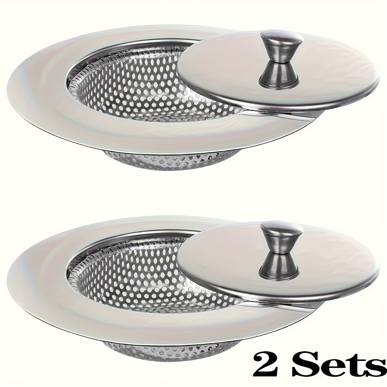 2pcs Durable Stainless Kitchen Sink Strainers With Lid | Dual-compartment Vegetable Wash Basin & Floor Drain Mesh, Water Flow, Floor Drain Cover | Perforated Design | -resistant Material