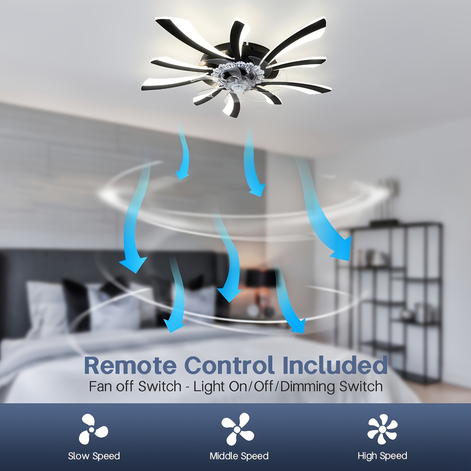 1pc ceiling fan with smart led light 6 color dimmable semi flush mount acrylic material commercial lighting for living room bedroom kitchen dining cafe installation hardware hardwired 85v 265v details 2