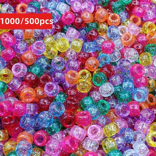 1000 500pcs 6x9mm mixed random colors glitter transparent mix plastic pony beads diy crafts jewelry supplies