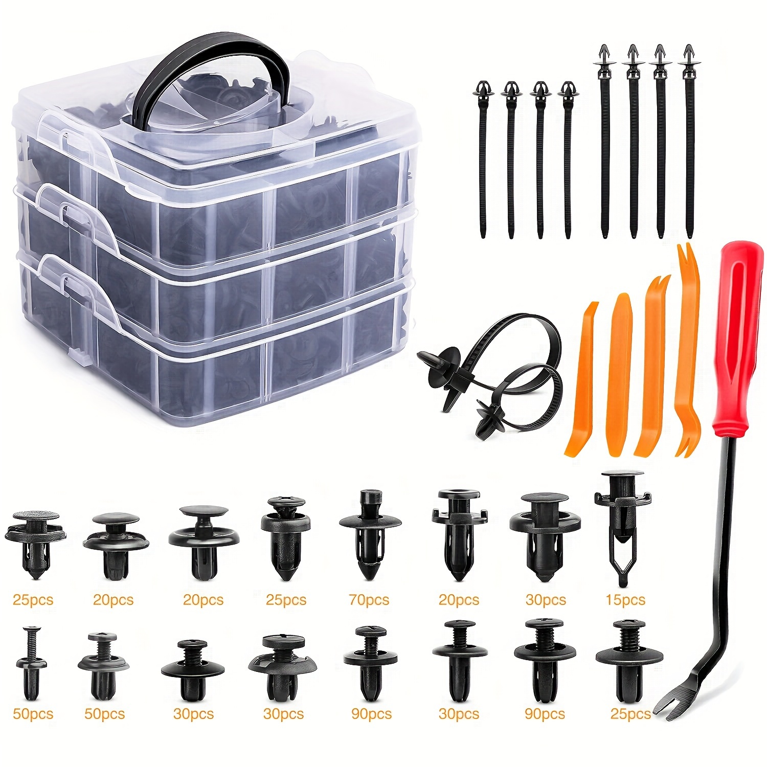 TEMU 635pcs Car Push Retainer Clips & Auto Fasteners Assortment -16 Most Popular Sizes Nylon Bumper Fender Rivets With 10 Cable Ties And Fasteners Remover For Gm For Ford For For For