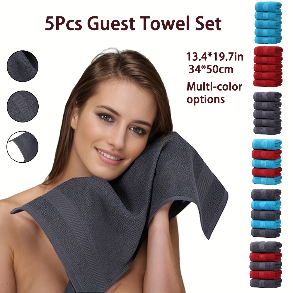 

5pcs Pure Cotton Set, High Absorbency Soft Comfortable Towels, Convenient Travel & Party Hand Towels, 13.4x19.7 Inches (34x50cm), Modern Style, Multi-color Options