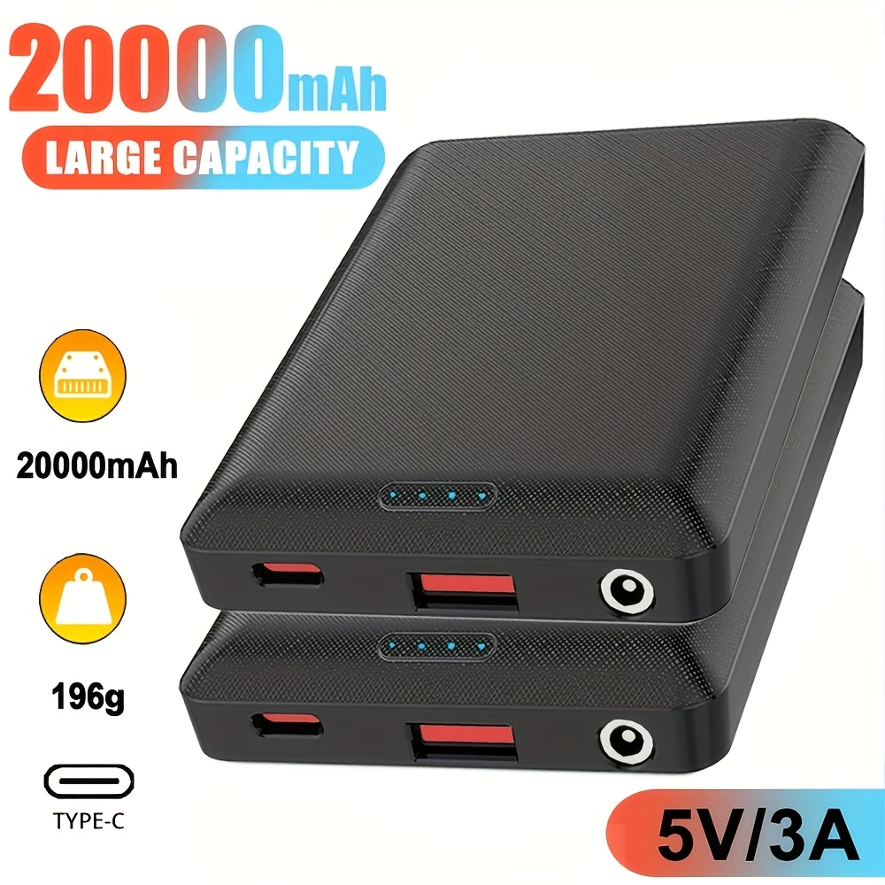 TEMU 20000mah Power Bank Portable Charge Dc5v 3a Output Usb Output Type C Output Portable Charger Phone External Battery Pack For Heating Vest Jacket
