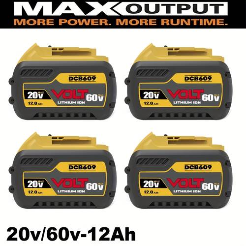 4 2 1 packs 60v 20v 12 0ah lithium battery for para dewalt dcb609 use cells with of 30a for dewalt 20v 60v power tools dcb609 dcb606 dcb612 compatible with dewalt 20v 60v lithium battery