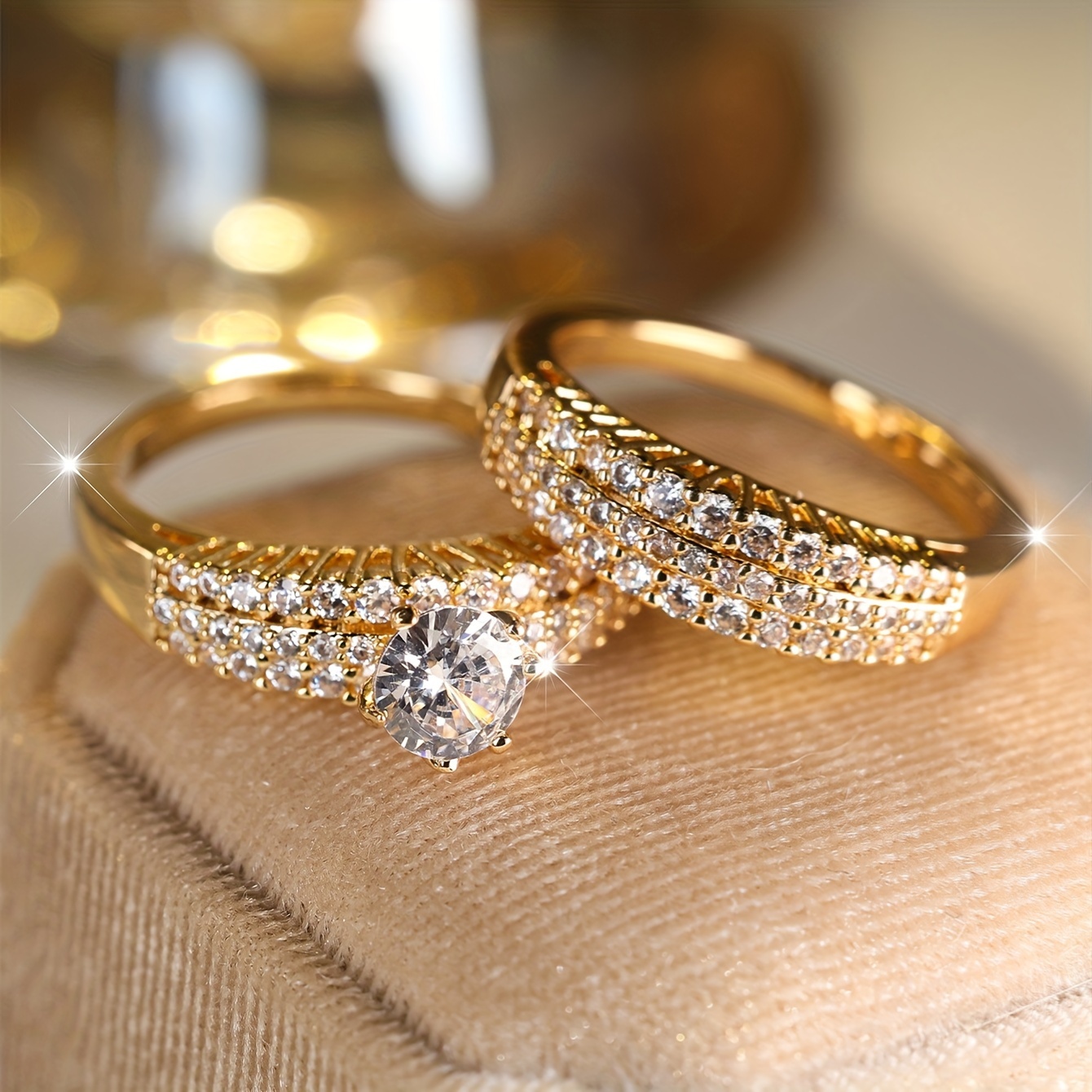 Stacking Rings with Paved Shining Synthetic Zircon