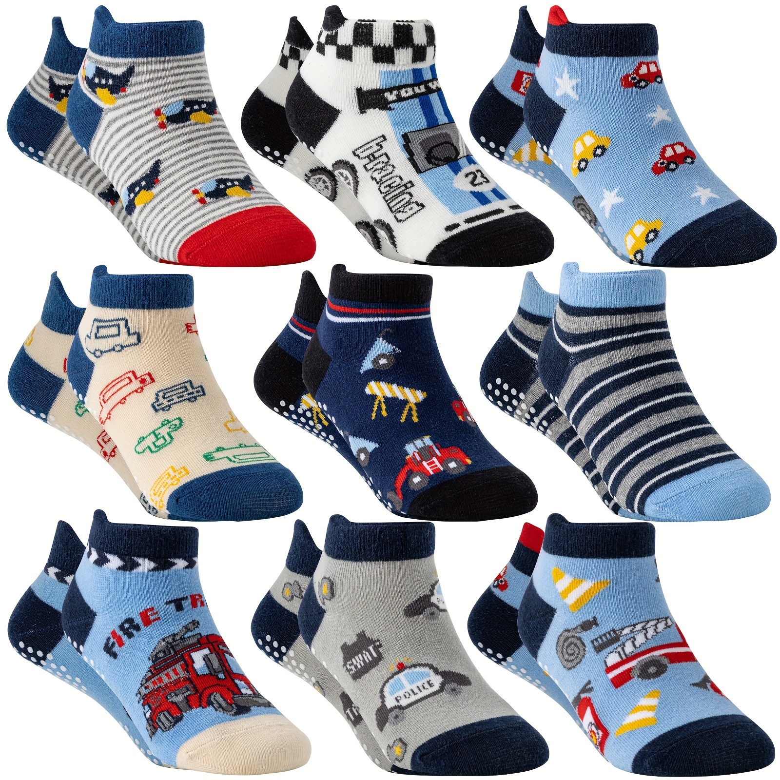 TEMU 9 Pairs Of Baby Boys Toddlers Grips Socks Kids Non Slip Anti Skid Ankle Car Cotton No Show Socks With Grippers Gift Socks