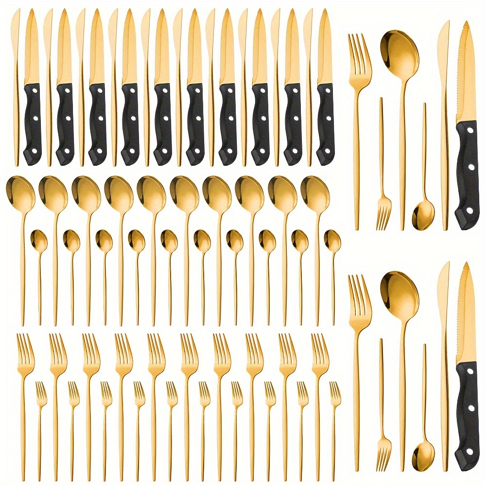 

72pcs Steel Flatware Set, Knife Set For 12, Inlcuded Knives*12, Knives*12, *12, Forks*12, Teaspoons*12, Forks*12, For , Parties, Banquets