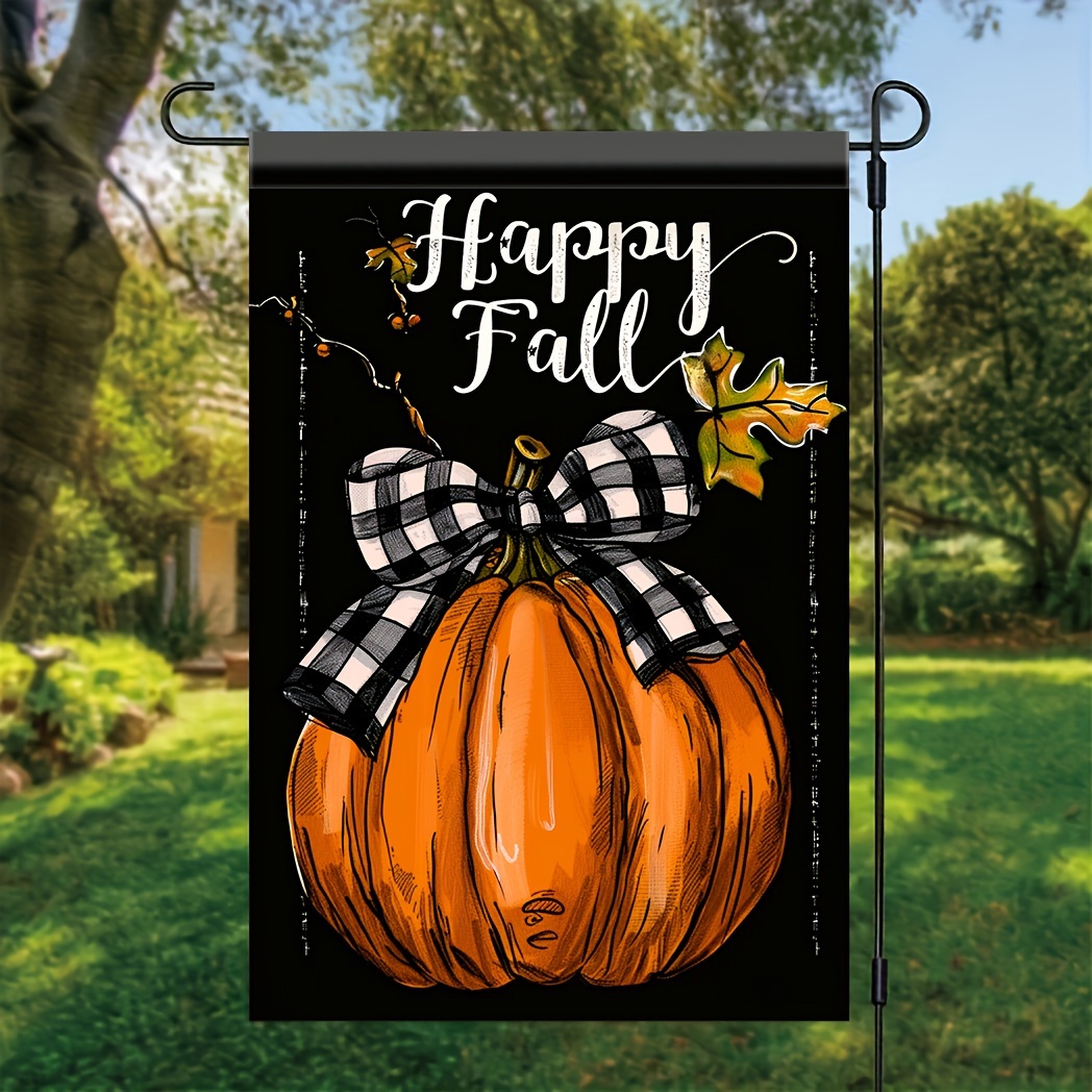 

Happy Fall Pumpkin Garden Flag - 1 Pc, Double-sided Seasonal House Flag, Polyester, No Flag Pole, For Outdoor, Yard, Lawn, Home Décor - 18x12 Inch