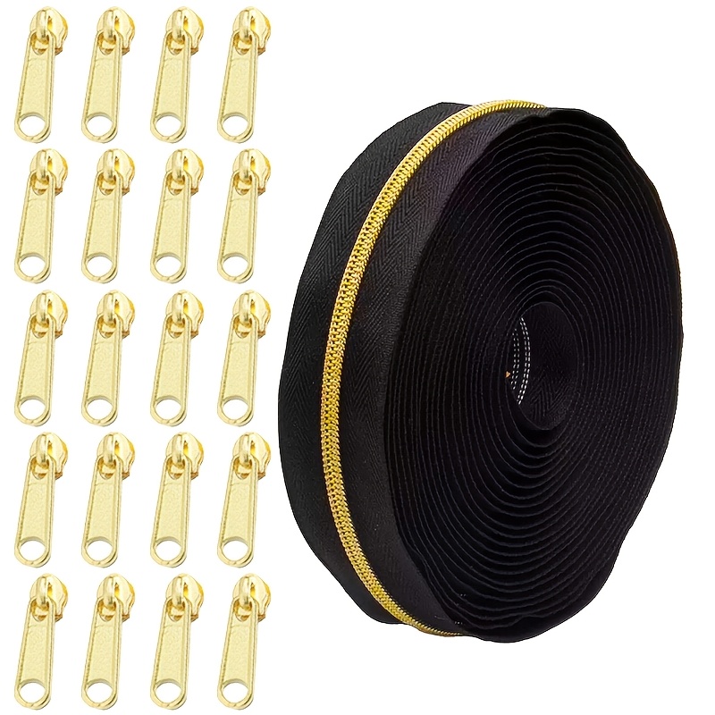 TEMU Set da 1 = Cerniera da 5 / 196,85 Pollici + 20 Tiranti per Cerniera Assortiti, Cerniera a Dorati 3#, Disponibili Cerniere in Nylon Bianche e