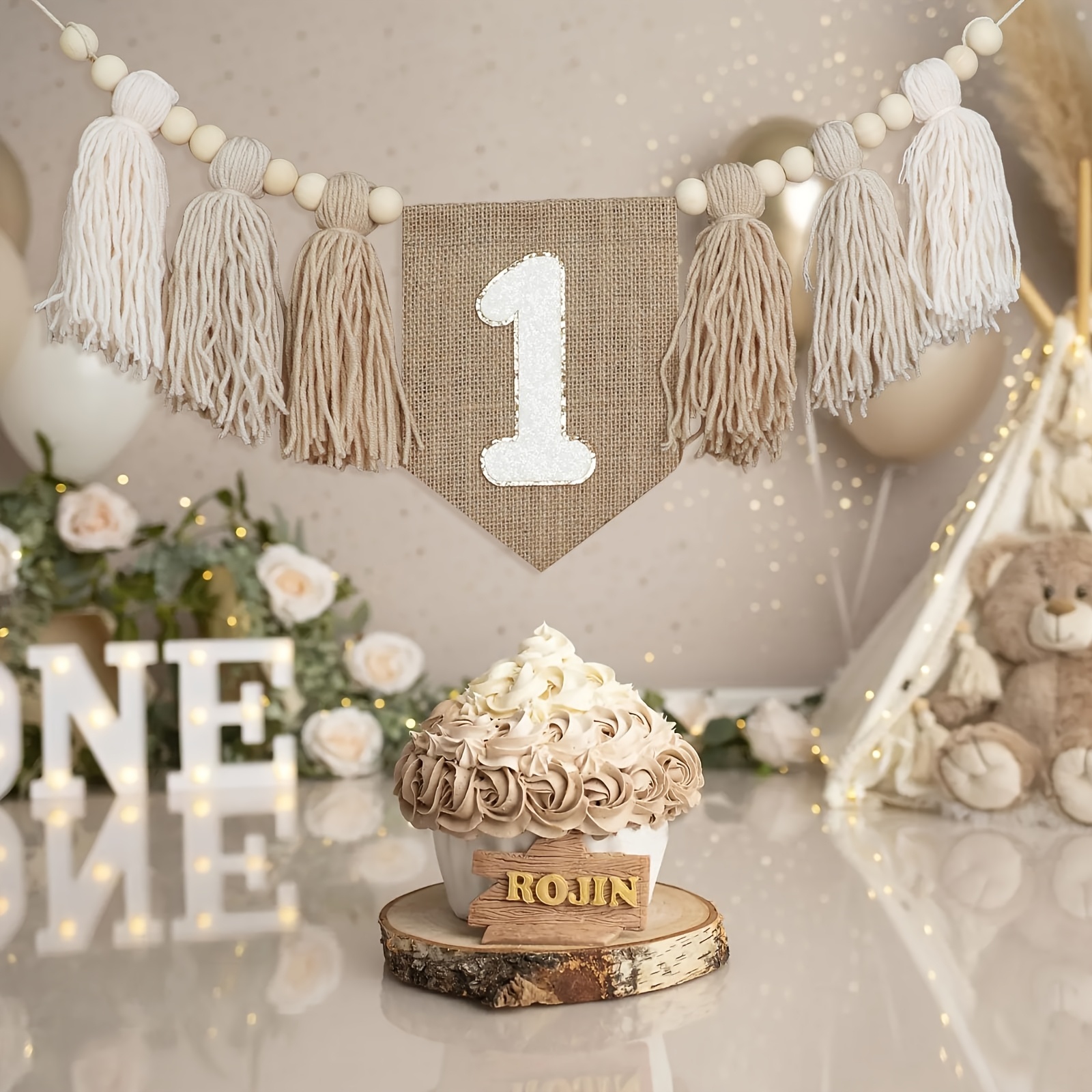 Bohemian Burlap Khaki Decorations For A First Birthday High Chair Banner, Wild Birthday Decor, Wall Hangings, And Photo Shoot Additions