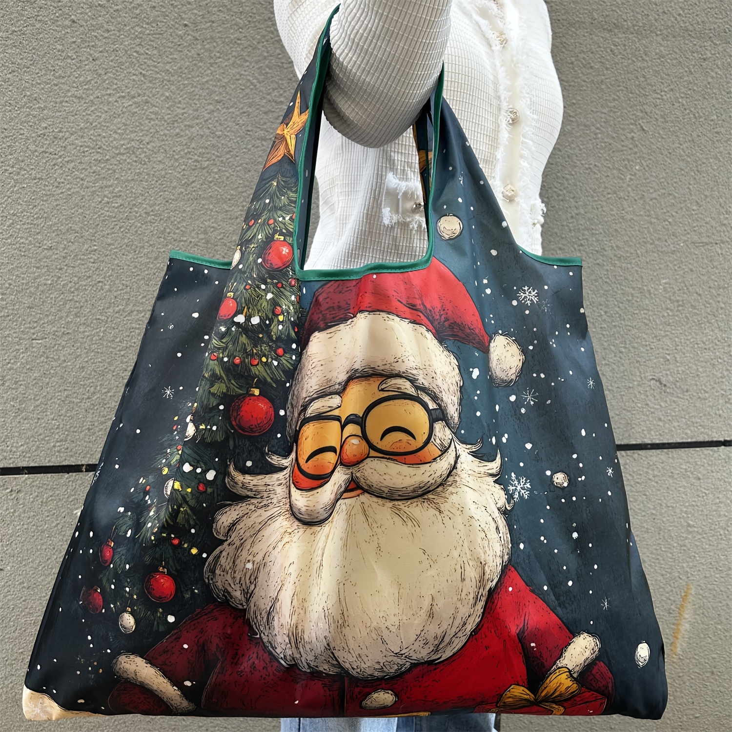 Large Capacity Portable Shopping Bag Santa Claus Series - Lightweight Foldable Shoulder Tote Handbag