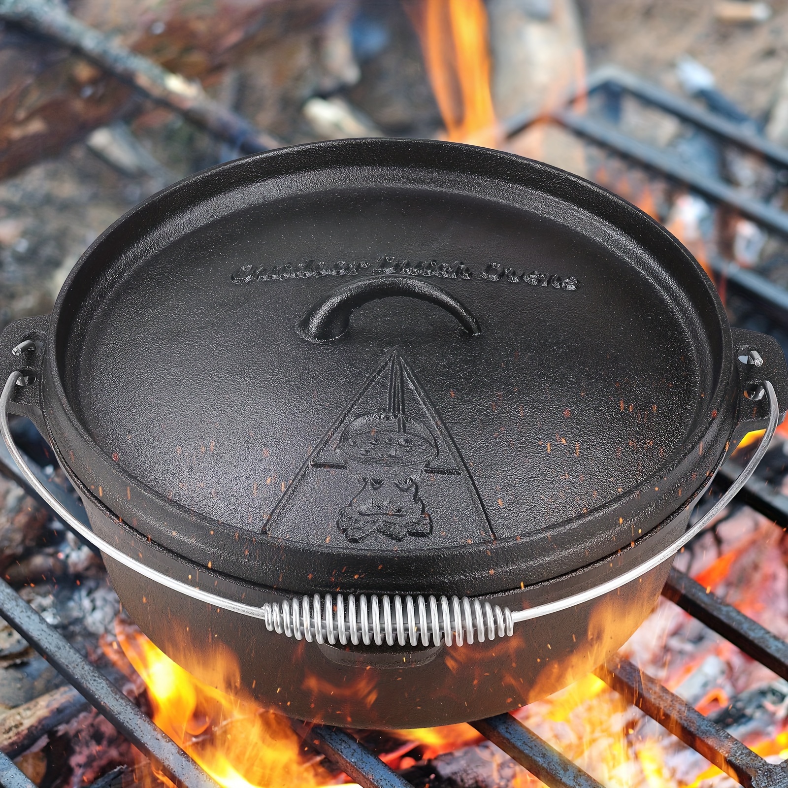 

Dutch Oven Pot With Lid, 12/8/6.2/4.2 Quart Cast Iron Dutch Oven, Without Feet, With Stand & Spiral-shaped Handle, For Outdoor & Indoor