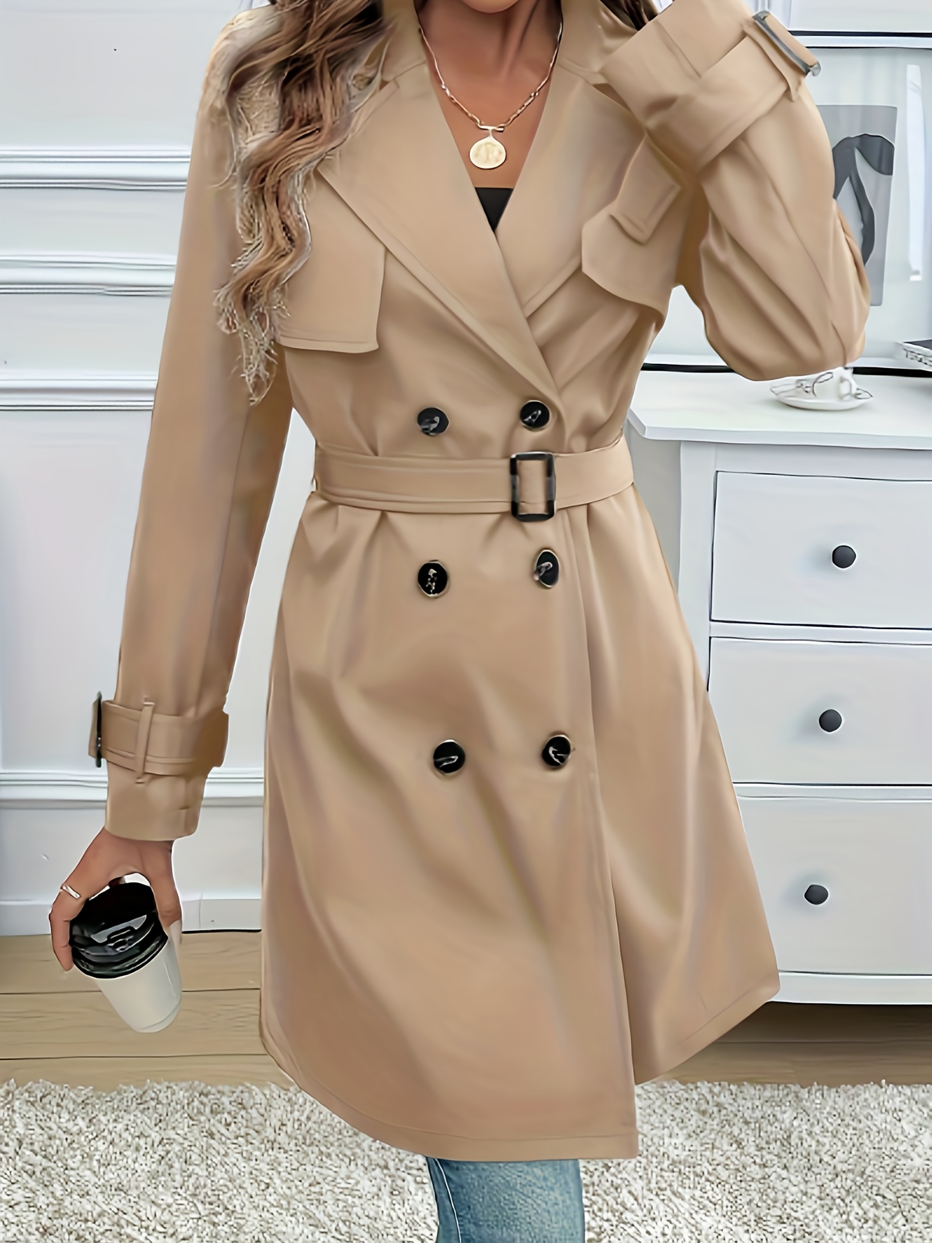 Elegant Ladies Belted Trench Coat Autumn Winter Temu