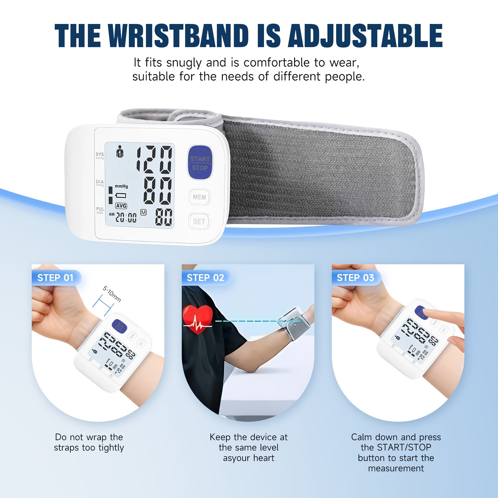 Wrist-type Blood Pressure Monitor, One-touch Measurement, Large LCD Display, Voice Prompts, Dual-user Memory, Lightweight And Portable, Specially Designed For Middle-aged And Elderly Users, Includes Cuff, Storage Pouch And Batteries. - Image 8