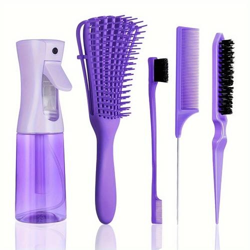 5pcs hair brush set with continuous transparent spray bottle 200ml detangling brush for wet dry curly hair detangling hair combs for parting styling hairbrush for thick fine thin hair care