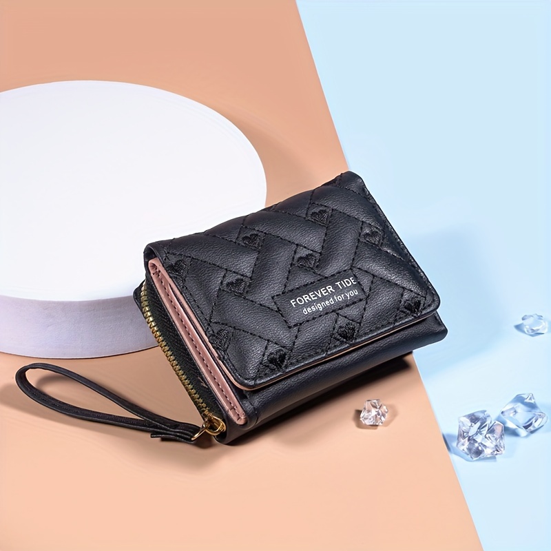 

Women's 2024 New Korean Style Short Tri-fold Coin Purse, Casual Design, Large Capacity, Multi-functional Faux Leather Wallet