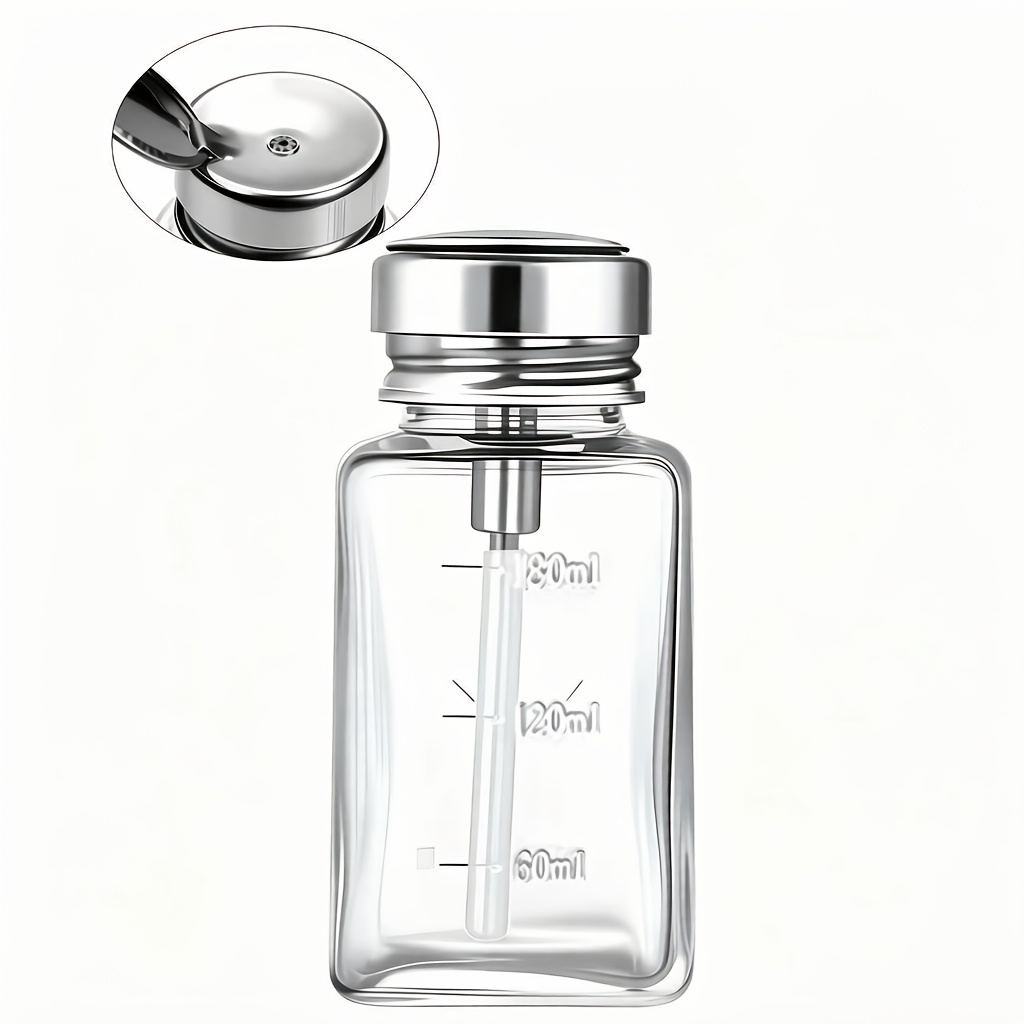 TEMU Bouteille en verre de 180 ml avec pompe, pour d'ongles, nettoyage de manucure et distribution de solutions corrosives - pour outils à ongles
