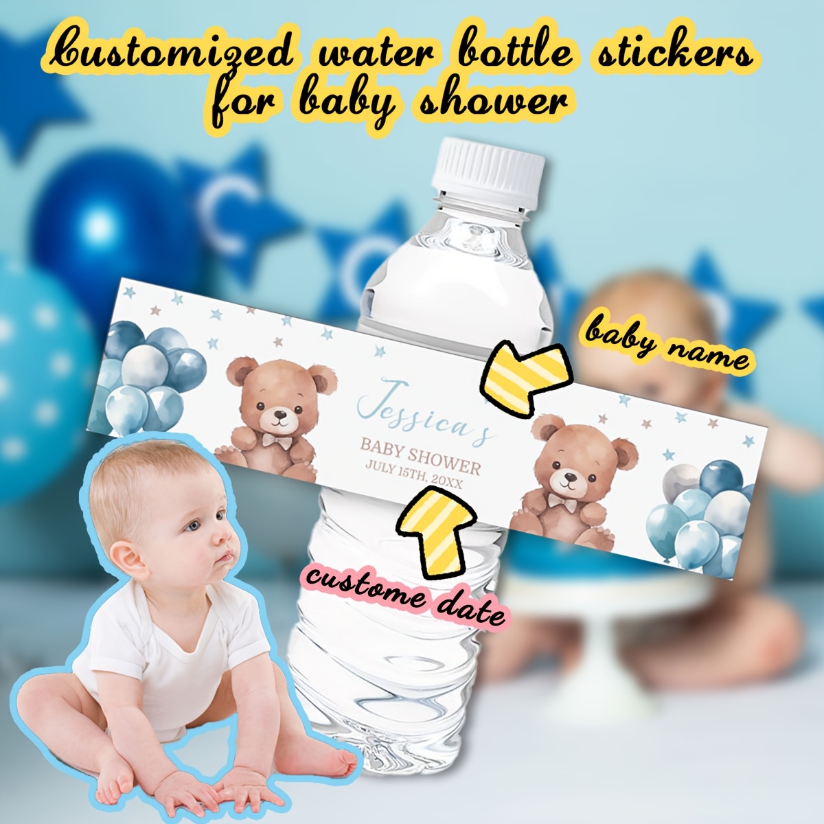 30 custom water bottle labels vinyl stickers baby - Temu Canada