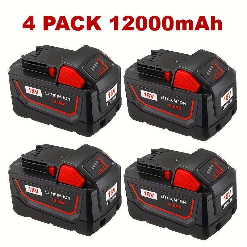 TEMU 4 pièces Batterie 12.0AH pour Milwaukee M18 - Remplacement pour Batteries Milwaukee M18 48-11-1880, 48-11-1890, 48-11-1812, 48-11-1860,