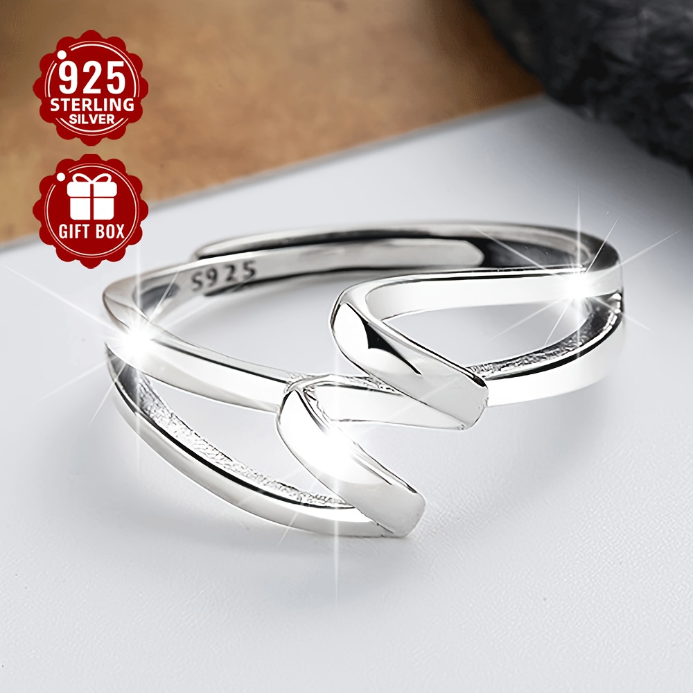 S925 Silvery Geometric Line Ring Adjustable Index Ring