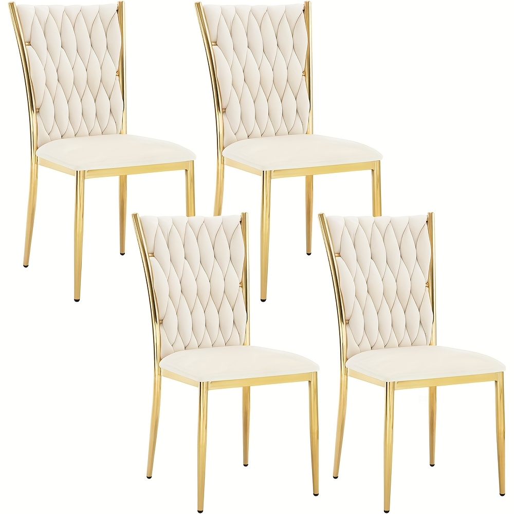 Image of 4pcs Dining Chairs, Dining Room Chairs, Velvet Kitchen Chairs, Modern Woven Dining Chairs, Designer Chairs, High Back Metal Legs, Load Capacity 150kg