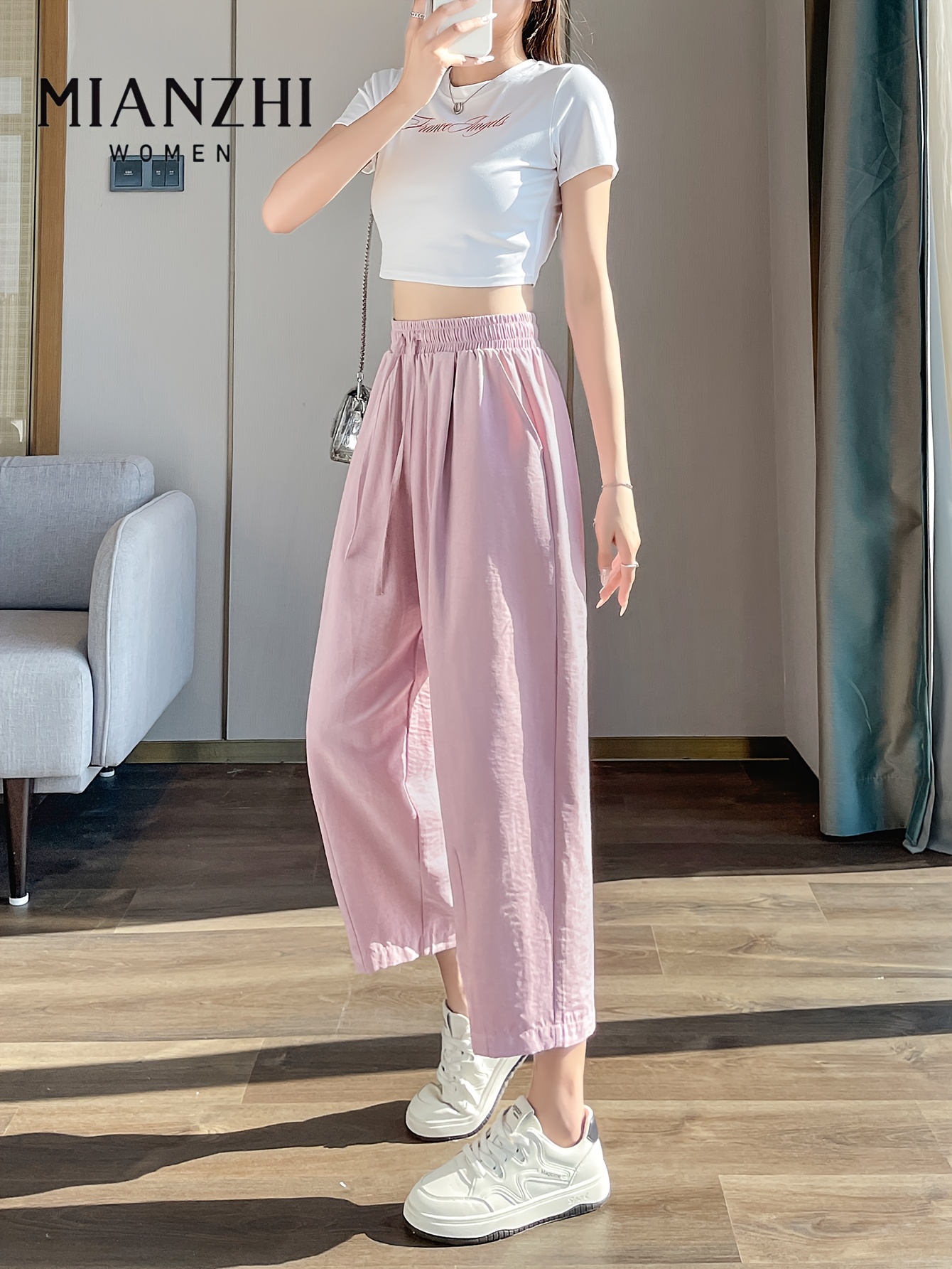 【DEARMINE】Color Cotton Wide Pants drawstring wide leg pants sold on Temu United States