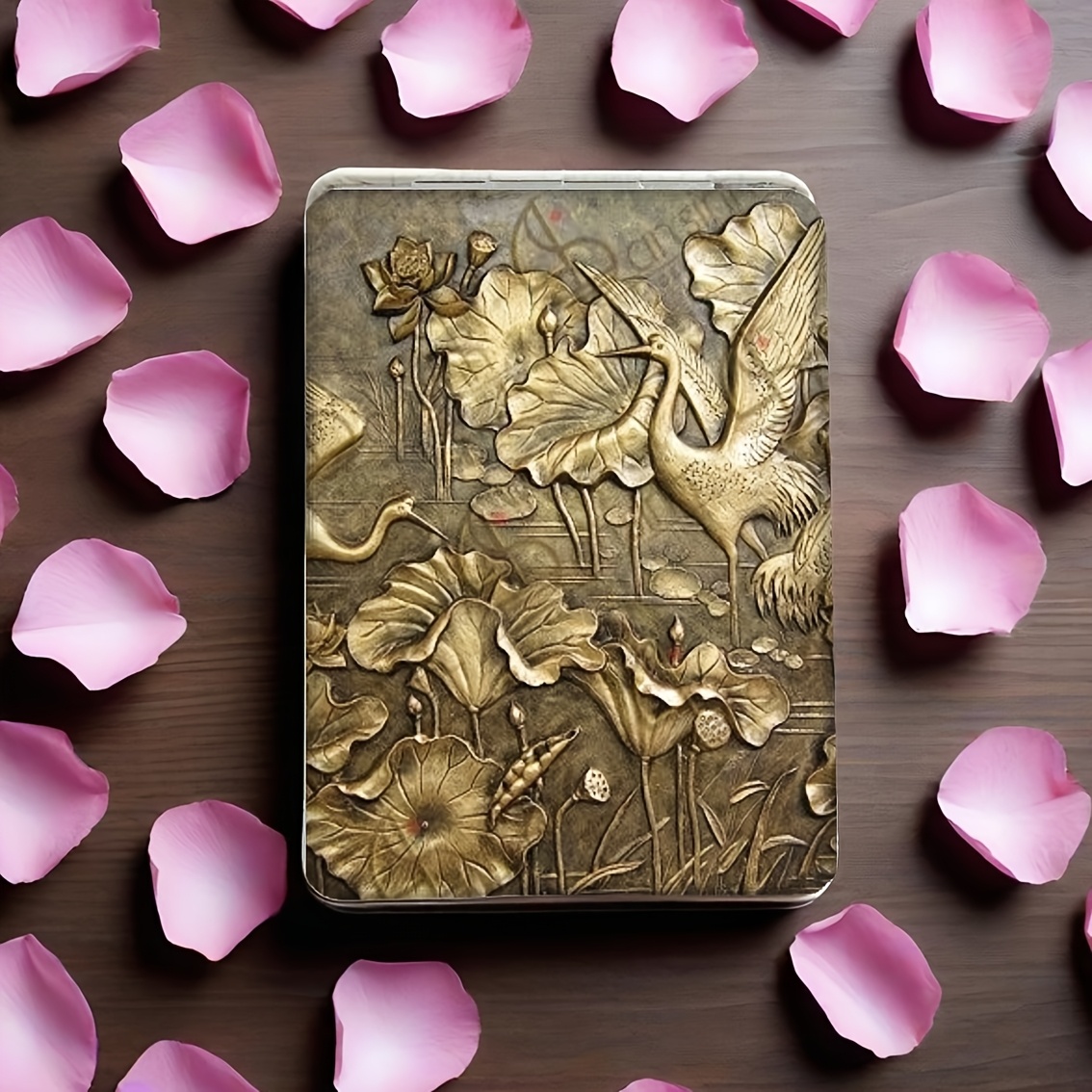 Stylish Rectangular Makeup Mirror with Golden Cranes Design